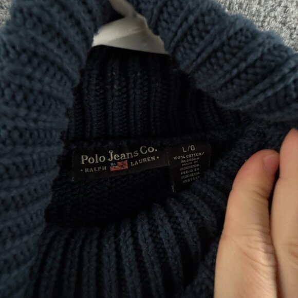 Polo Jeans Ralph Lauren Flag Sweater Knit Large Blue Embroidered Turtleneck - Picture 14 of 16